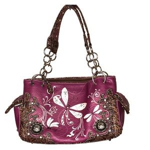 Elegant Pink Satchel with Dragonfly Design